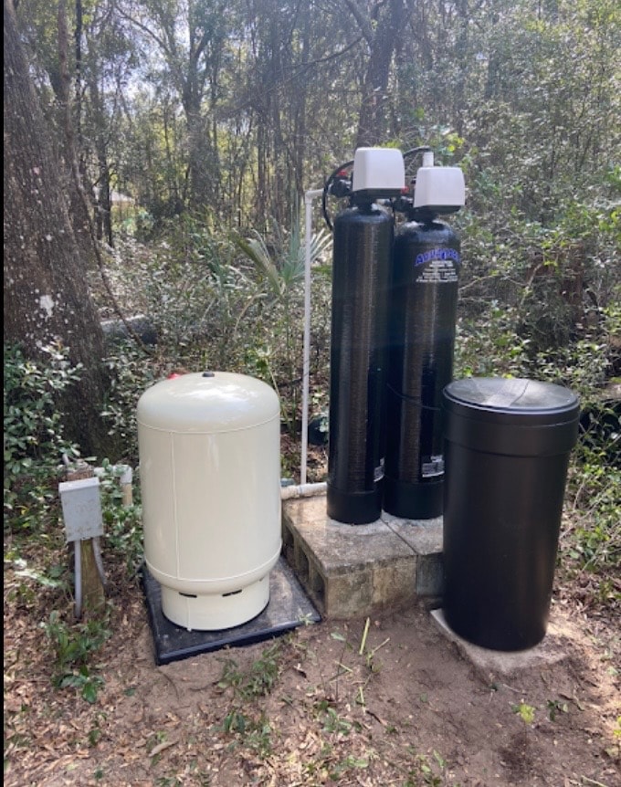 Water softener system installed in a home